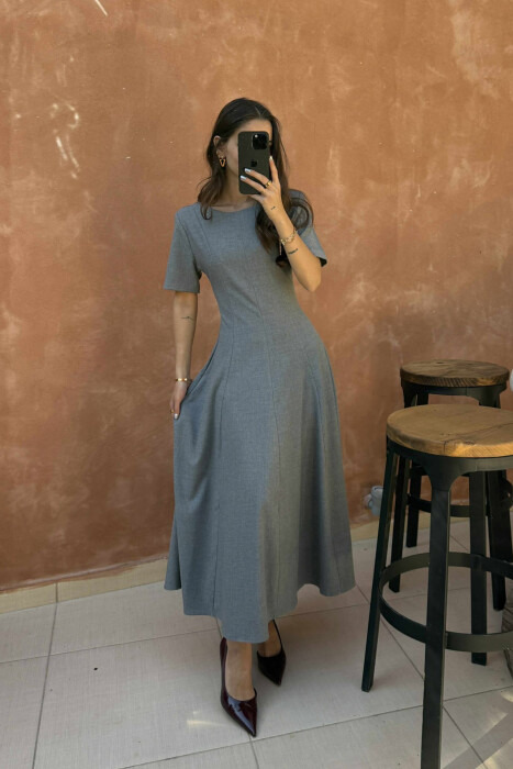 SHORT SLEEVE SIMPLE WOMEN DRESS GREY/GRI - 5
