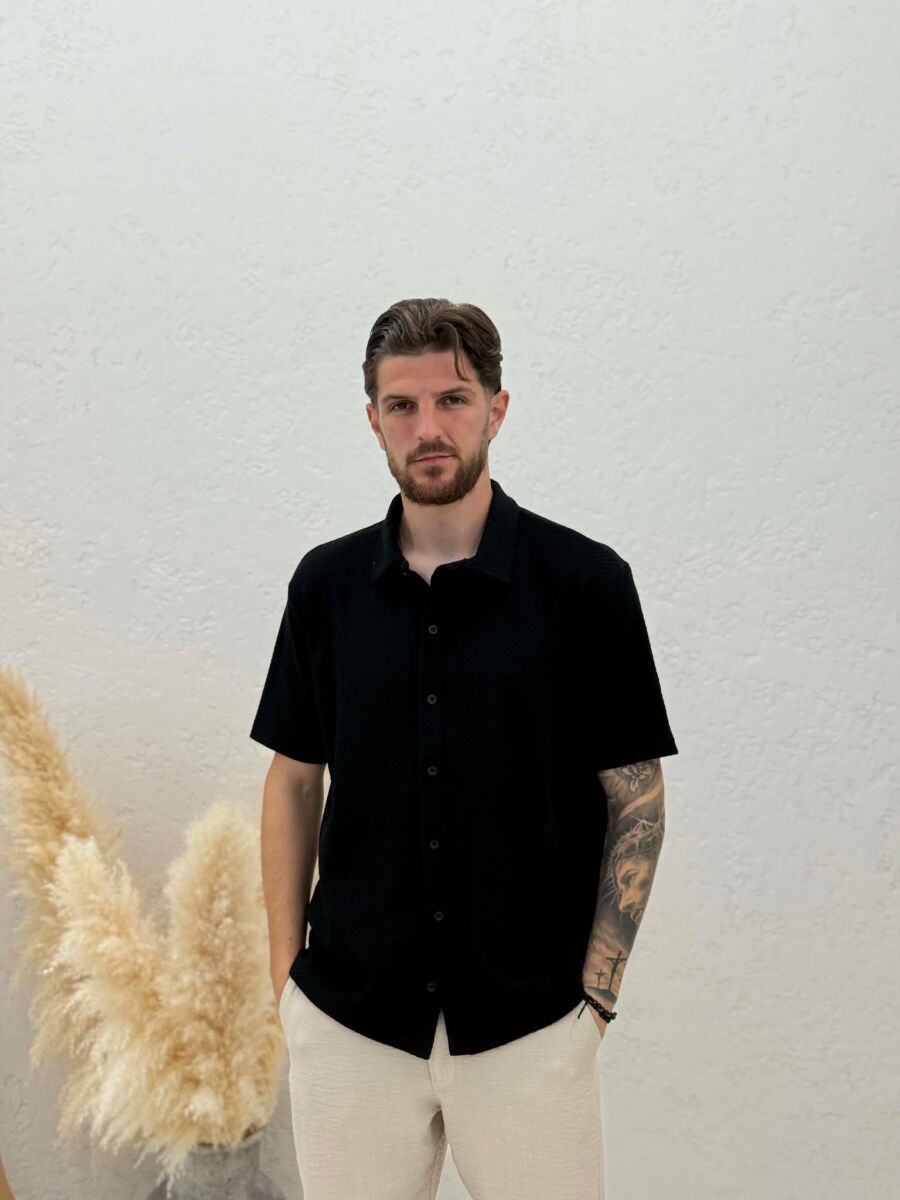 SHORT SLEEVE TEXTURED MEN SHIRT BLACK/ E ZEZE - 1