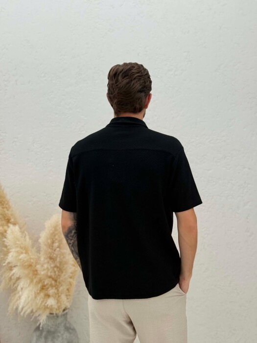 SHORT SLEEVE TEXTURED MEN SHIRT BLACK/ E ZEZE - 2