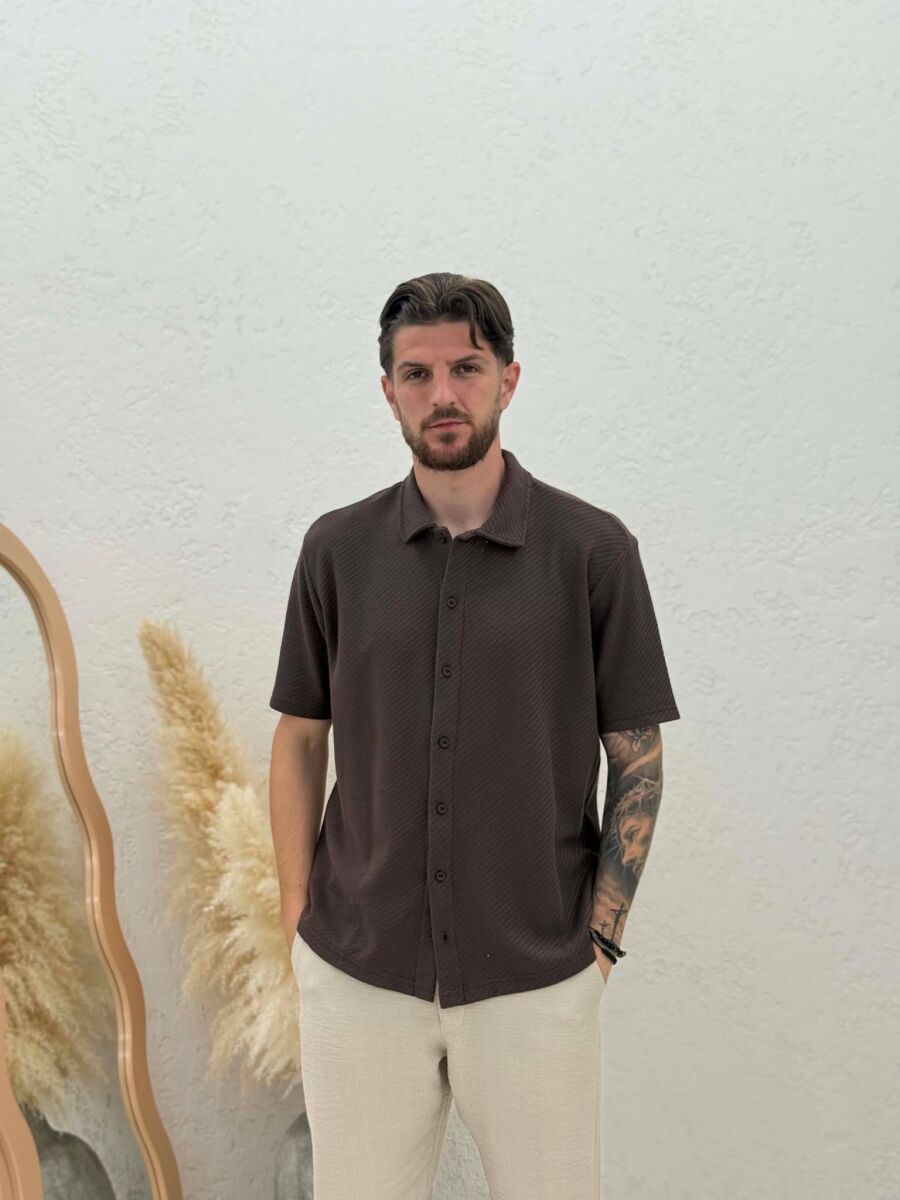 SHORT SLEEVE TEXTURED MEN SHIRT BROWN/KAFE - 1