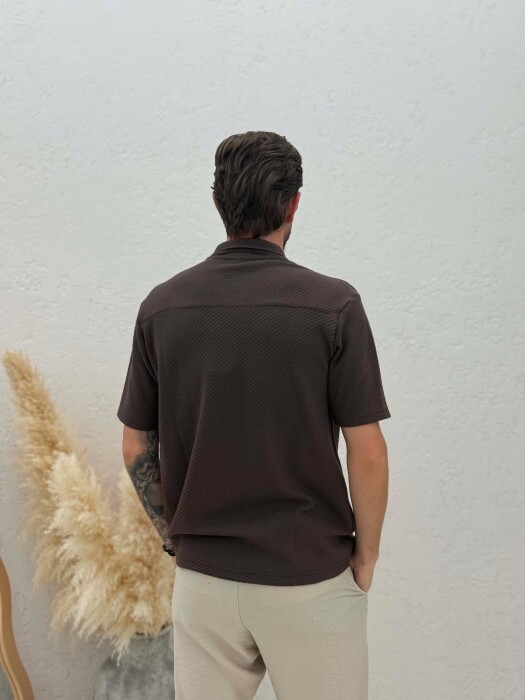 SHORT SLEEVE TEXTURED MEN SHIRT BROWN/KAFE - 2