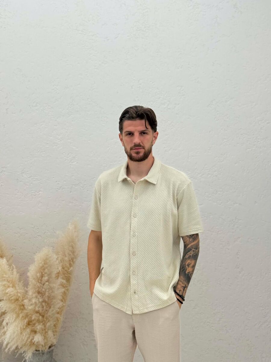 SHORT SLEEVE TEXTURED MEN SHIRT CREAM/KREM - 1