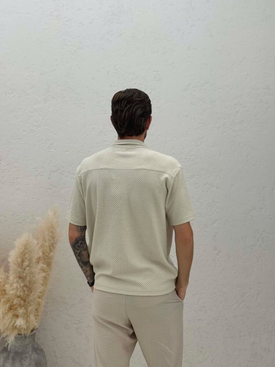 SHORT SLEEVE TEXTURED MEN SHIRT CREAM/KREM - 2