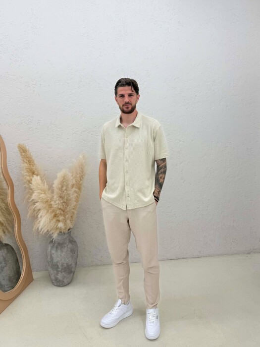 SHORT SLEEVE TEXTURED MEN SHIRT CREAM/KREM - 3