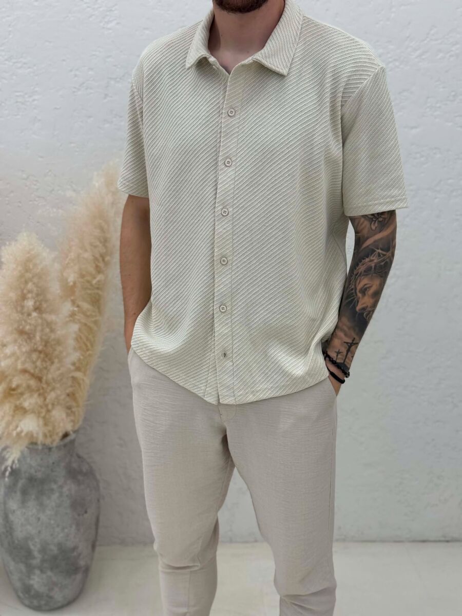 SHORT SLEEVE TEXTURED MEN SHIRT CREAM/KREM - 4