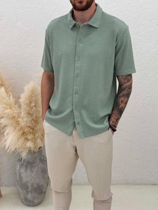 SHORT SLEEVE TEXTURED MEN SHIRT MINT/MENTE - 4