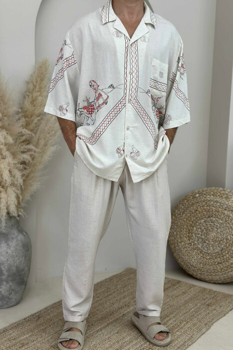 SHORT SLEEVES DESIGNED MEN SHIRT CREAM/KREM 