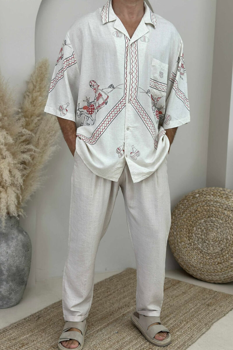 SHORT SLEEVES DESIGNED MEN SHIRT CREAM/KREM - 1