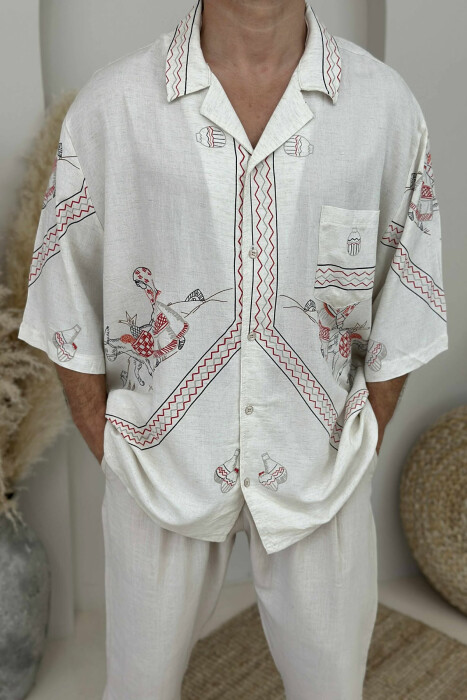 SHORT SLEEVES DESIGNED MEN SHIRT CREAM/KREM - 2