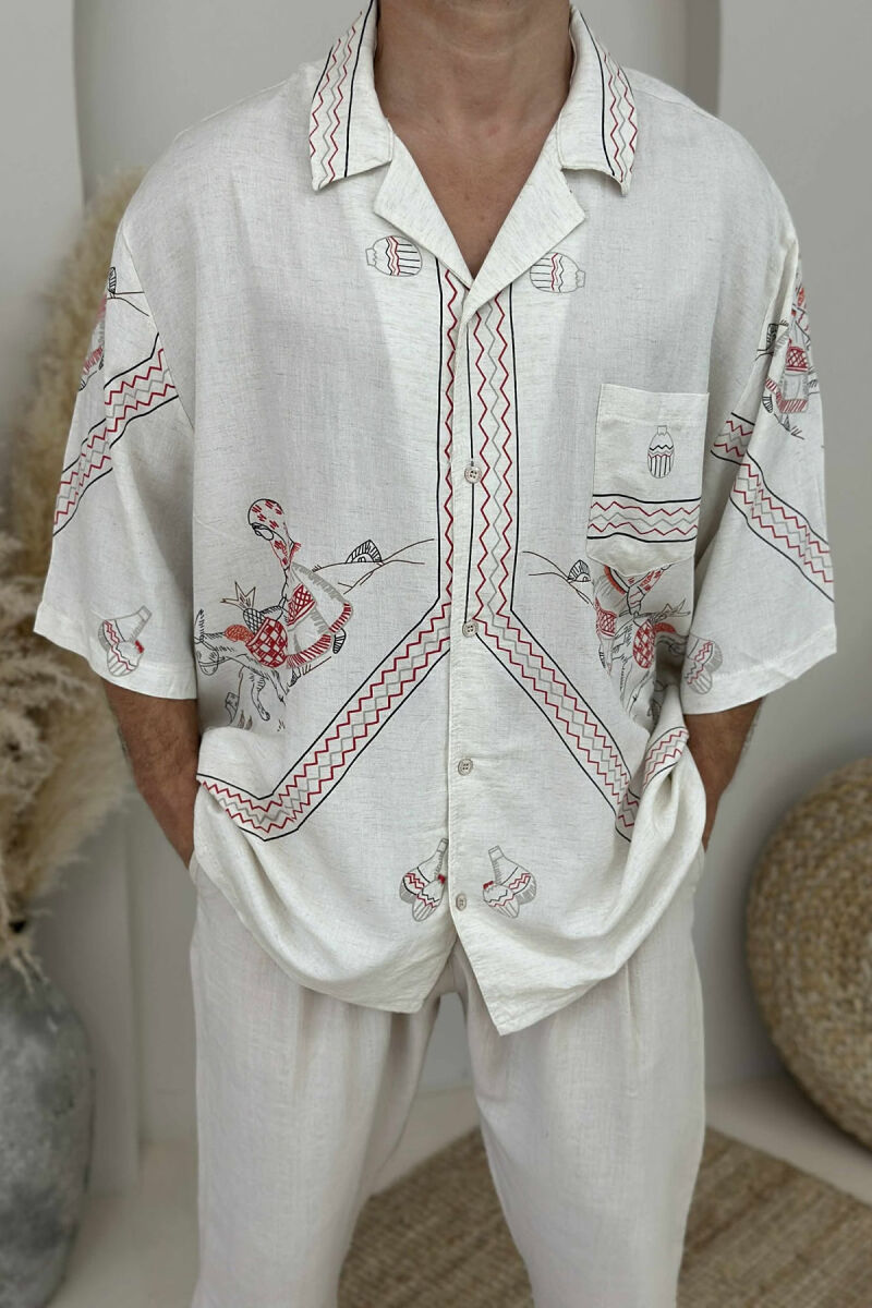 SHORT SLEEVES DESIGNED MEN SHIRT CREAM/KREM - 2