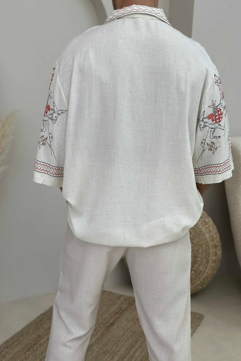 SHORT SLEEVES DESIGNED MEN SHIRT CREAM/KREM - 3