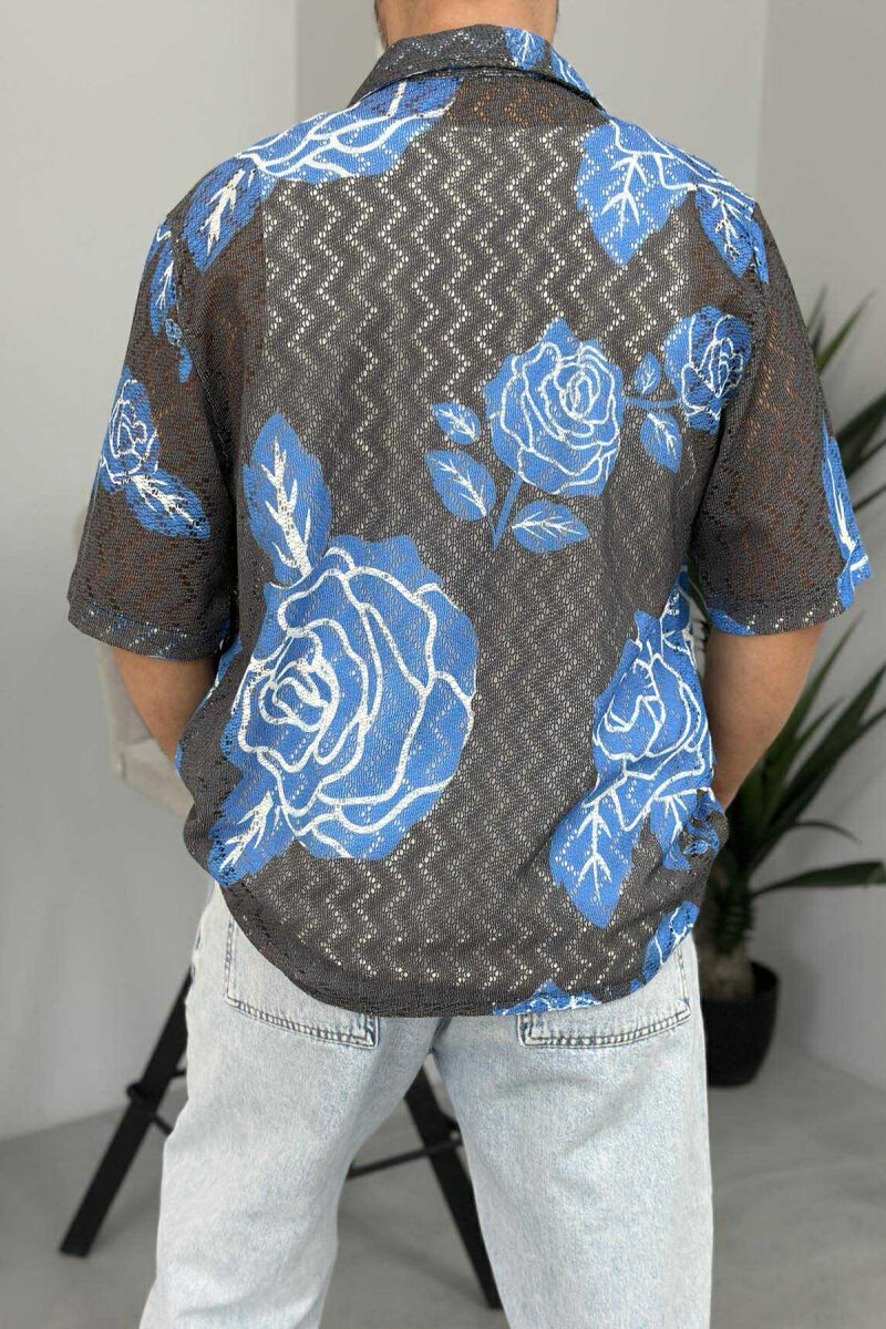 SHORT SLEEVES DESIGNED MEN SHIRT GREY-BLUE/ GRBL - 3