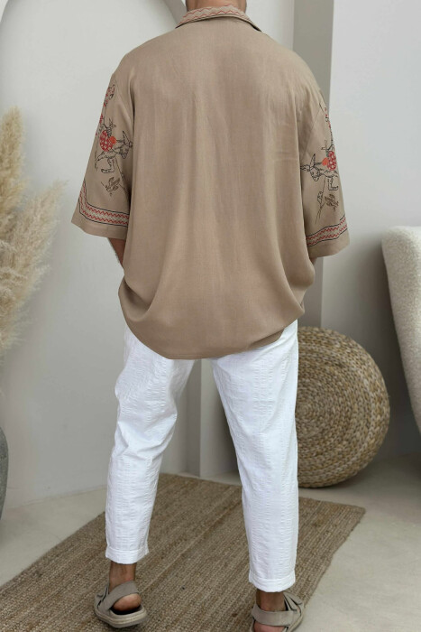 SHORT SLEEVES DESIGNED MEN SHIRT LIGHT BROWN/KAZB - 3