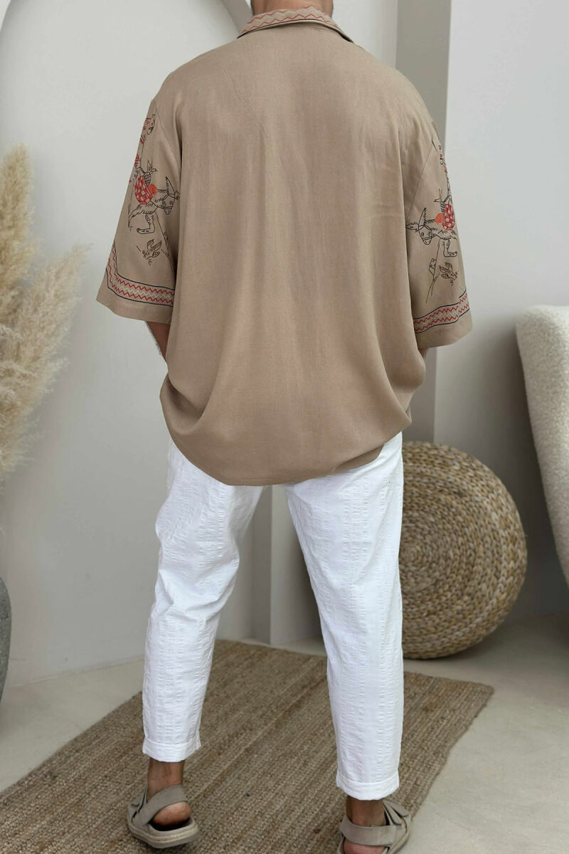 SHORT SLEEVES DESIGNED MEN SHIRT LIGHT BROWN/KAZB - 3