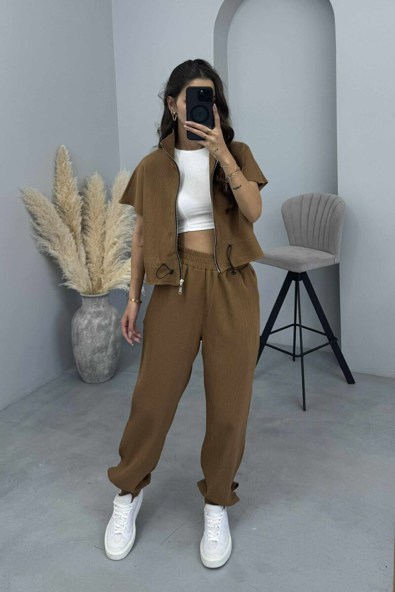 SHORT SLEEVES JACKET+TROUSERS WOMEN SET BROWN/KAFE - 1