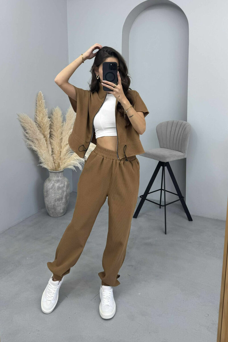 SHORT SLEEVES JACKET+TROUSERS WOMEN SET BROWN/KAFE - 2