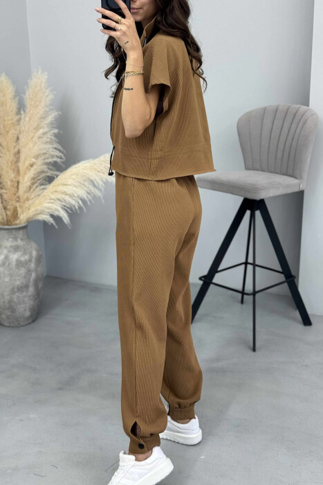 SHORT SLEEVES JACKET+TROUSERS WOMEN SET BROWN/KAFE - 4