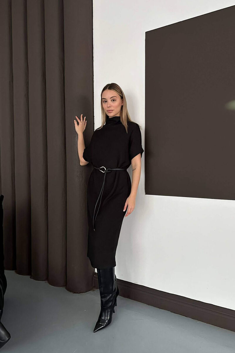 SHORT SLEEVES LACING DETAIL LONG WOMEN DRESS BLACK/ E ZEZE - 1