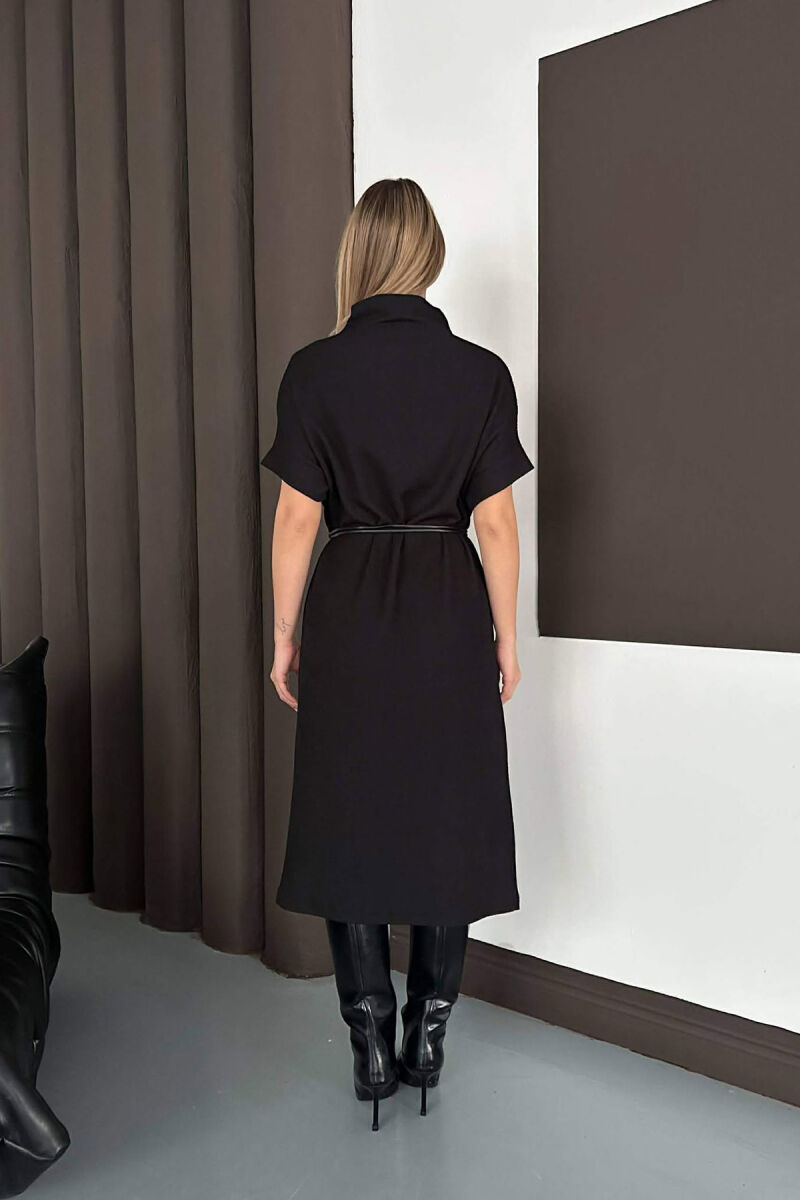 SHORT SLEEVES LACING DETAIL LONG WOMEN DRESS BLACK/ E ZEZE - 2