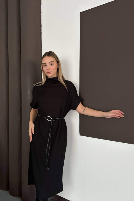 SHORT SLEEVES LACING DETAIL LONG WOMEN DRESS BLACK/ E ZEZE - 3