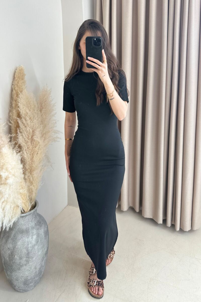 SHORT SLEEVES ONE COLOR LONG WOMEN DRESS BLACK/ E ZEZE - 1