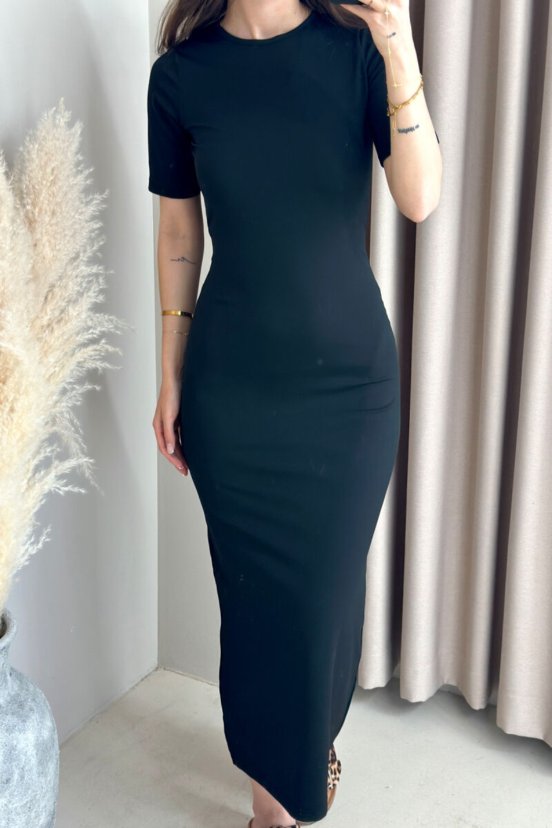 SHORT SLEEVES ONE COLOR LONG WOMEN DRESS BLACK/ E ZEZE - 2