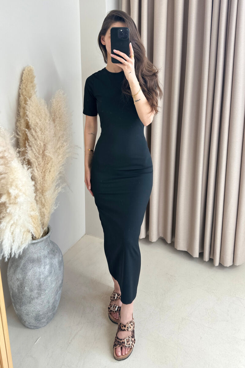 SHORT SLEEVES ONE COLOR LONG WOMEN DRESS BLACK/ E ZEZE - 4