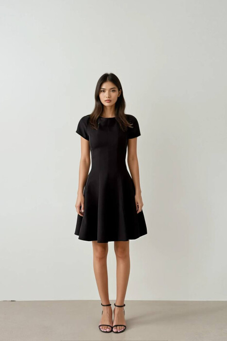 SHORT SLEEVES ONE COLOR WOMEN DRESS BLACK/ E ZEZE - 1