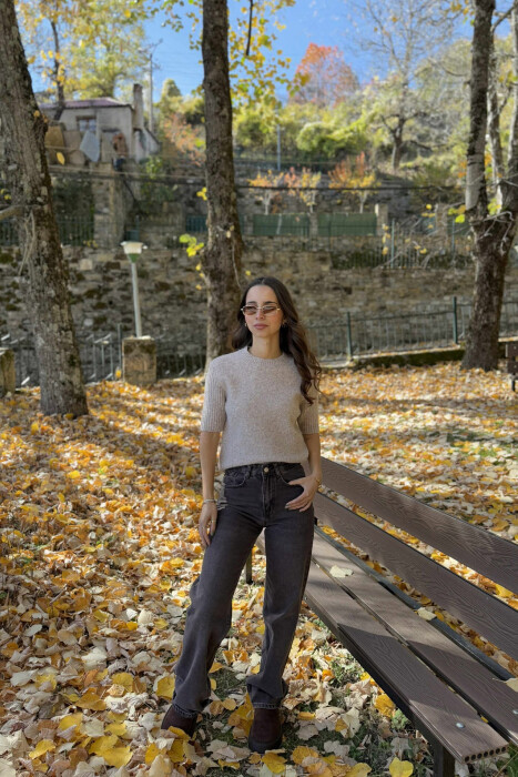 SHORT SLEEVES ONE COLOR WOMEN SWEATER BEIGE/BEZHE 