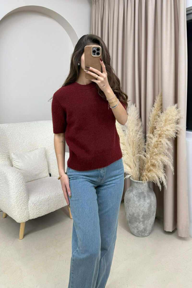 SHORT SLEEVES ONE COLOR WOMEN SWEATER BURGUNDY/VISHNJE - 2