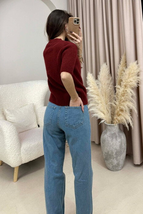 SHORT SLEEVES ONE COLOR WOMEN SWEATER BURGUNDY/VISHNJE - 3