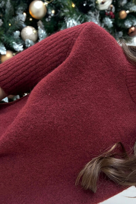 SHORT SLEEVES ONE COLOR WOMEN SWEATER BURGUNDY/VISHNJE - 4