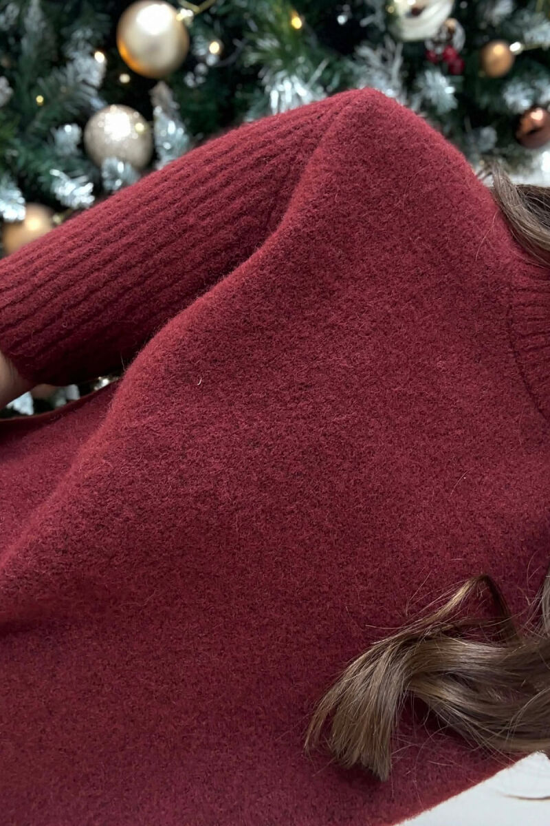 SHORT SLEEVES ONE COLOR WOMEN SWEATER BURGUNDY/VISHNJE - 4