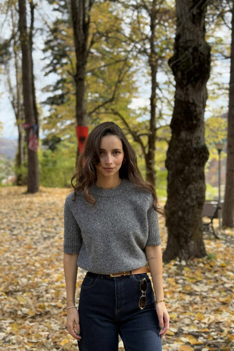 SHORT SLEEVES ONE COLOR WOMEN SWEATER DARK GREY/GEE 