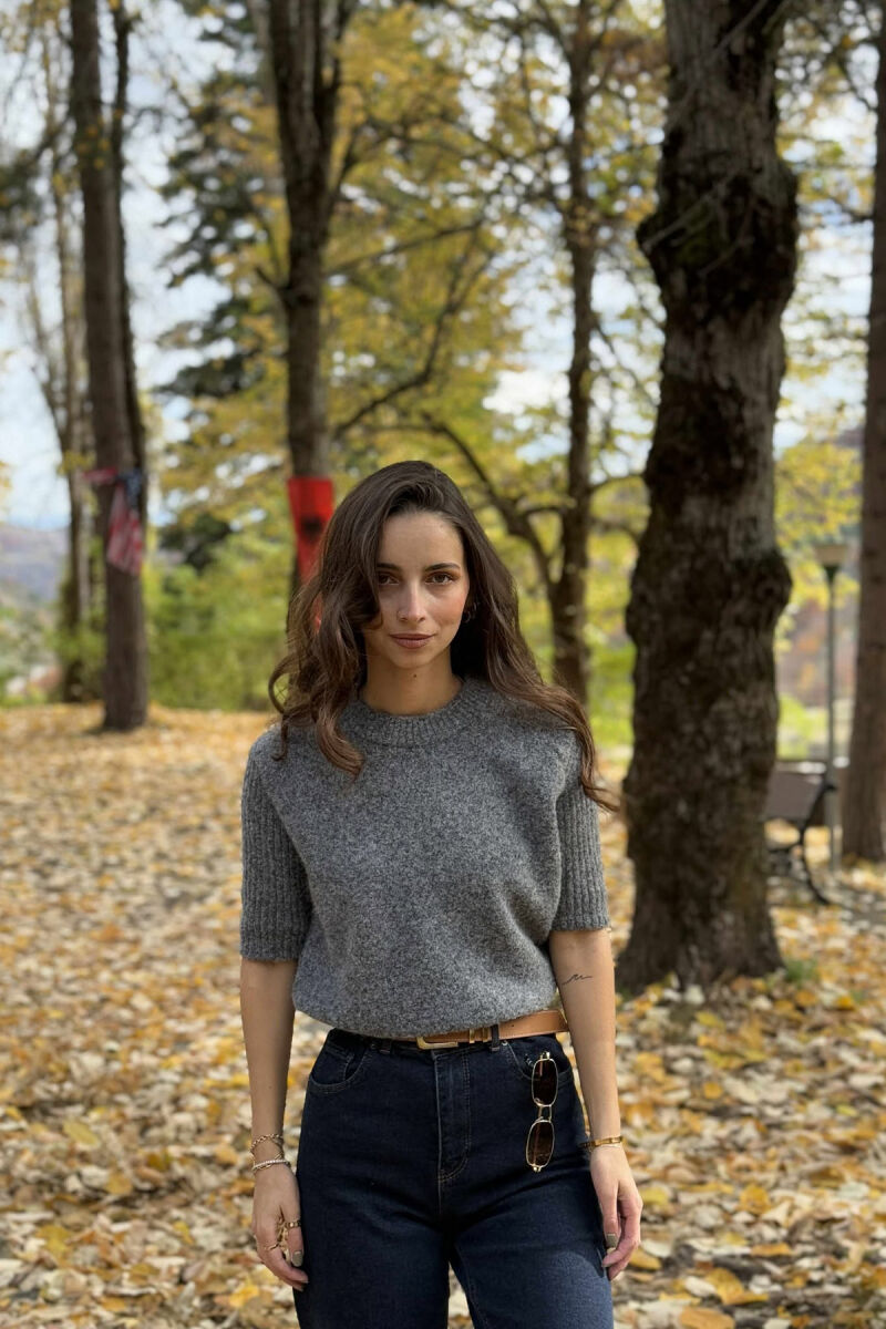 SHORT SLEEVES ONE COLOR WOMEN SWEATER DARK GREY/GEE - 1