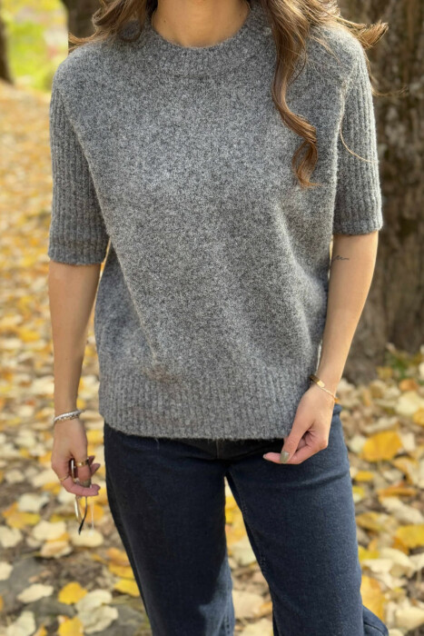 SHORT SLEEVES ONE COLOR WOMEN SWEATER DARK GREY/GEE - 3