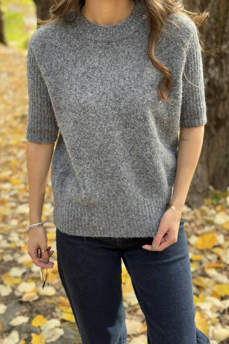 SHORT SLEEVES ONE COLOR WOMEN SWEATER DARK GREY/GEE - 3