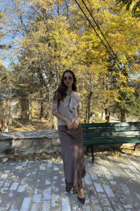 SHORT SLEEVES SCARF DETAIL WOMEN SWEATER BEIGE/BEZHE 