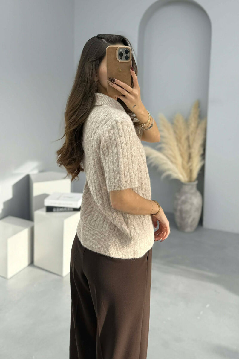 SHORT SLEEVES SCARF DETAIL WOMEN SWEATER BEIGE/BEZHE - 3