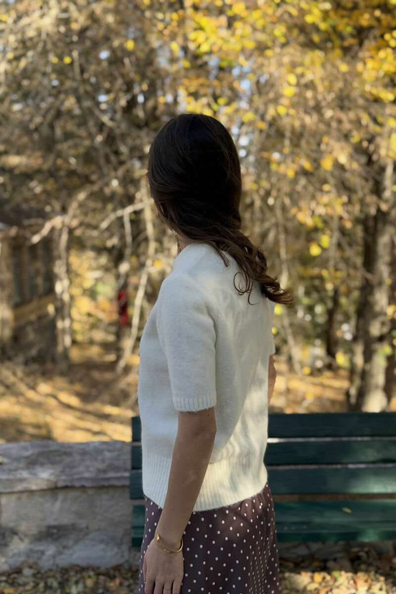 SHORT SLEEVES SCARF DETAIL WOMEN SWEATER CREAM/KREM - 4