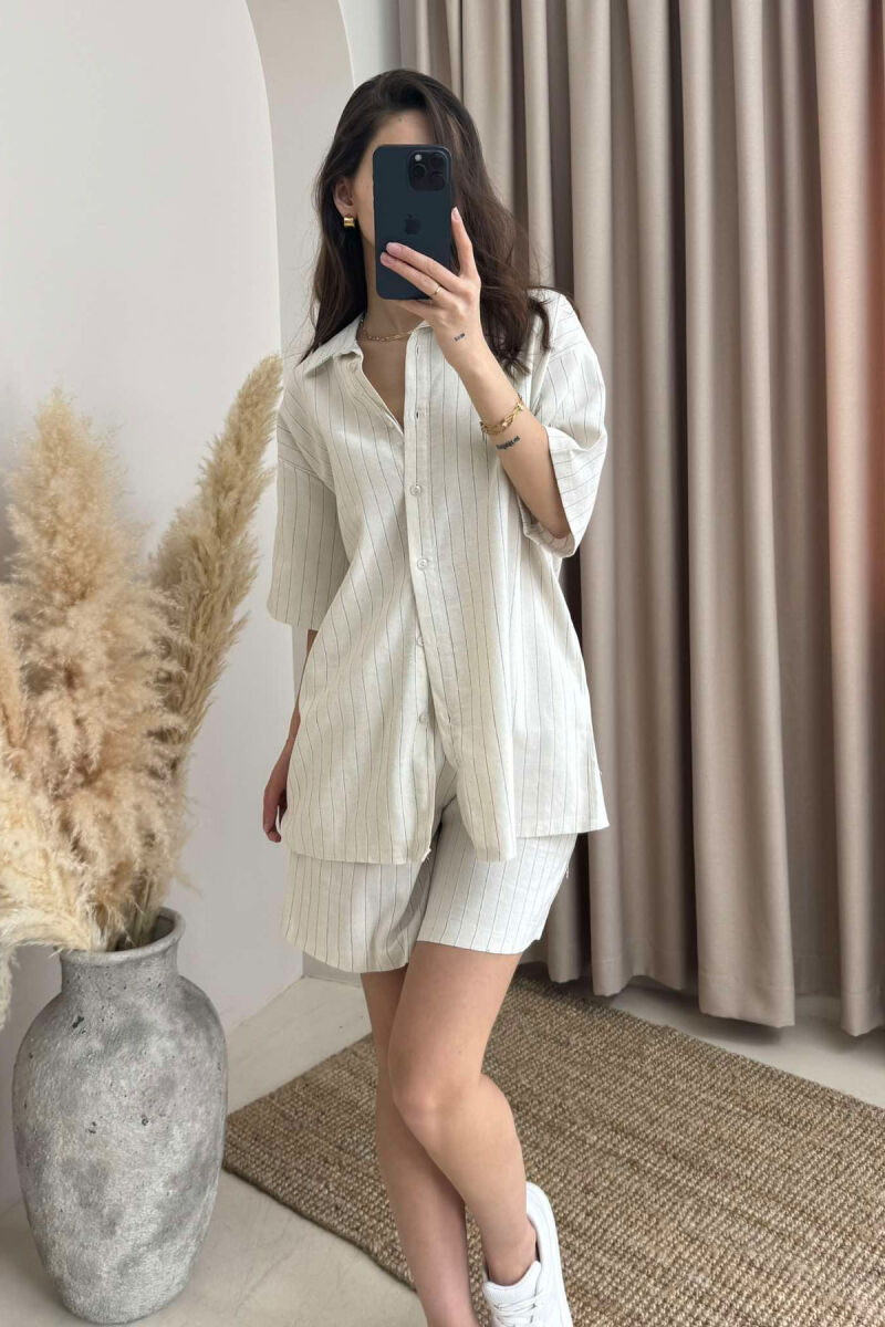 SHORT SLEEVES SHIRT+SHORT SWEATPANTS WOMEN SET CREAM+BLUE/KREM-BLU - 6