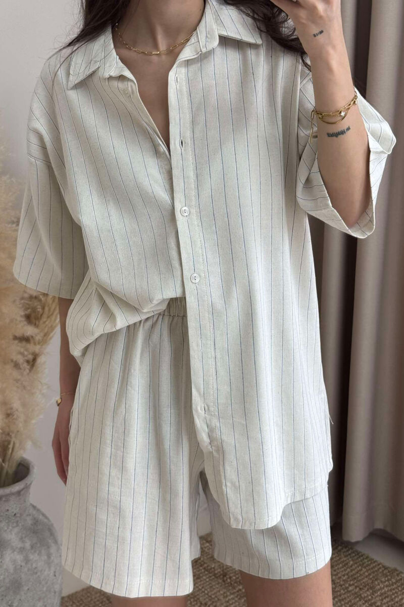 SHORT SLEEVES SHIRT+SHORT SWEATPANTS WOMEN SET CREAM+BLUE/KREM-BLU - 7