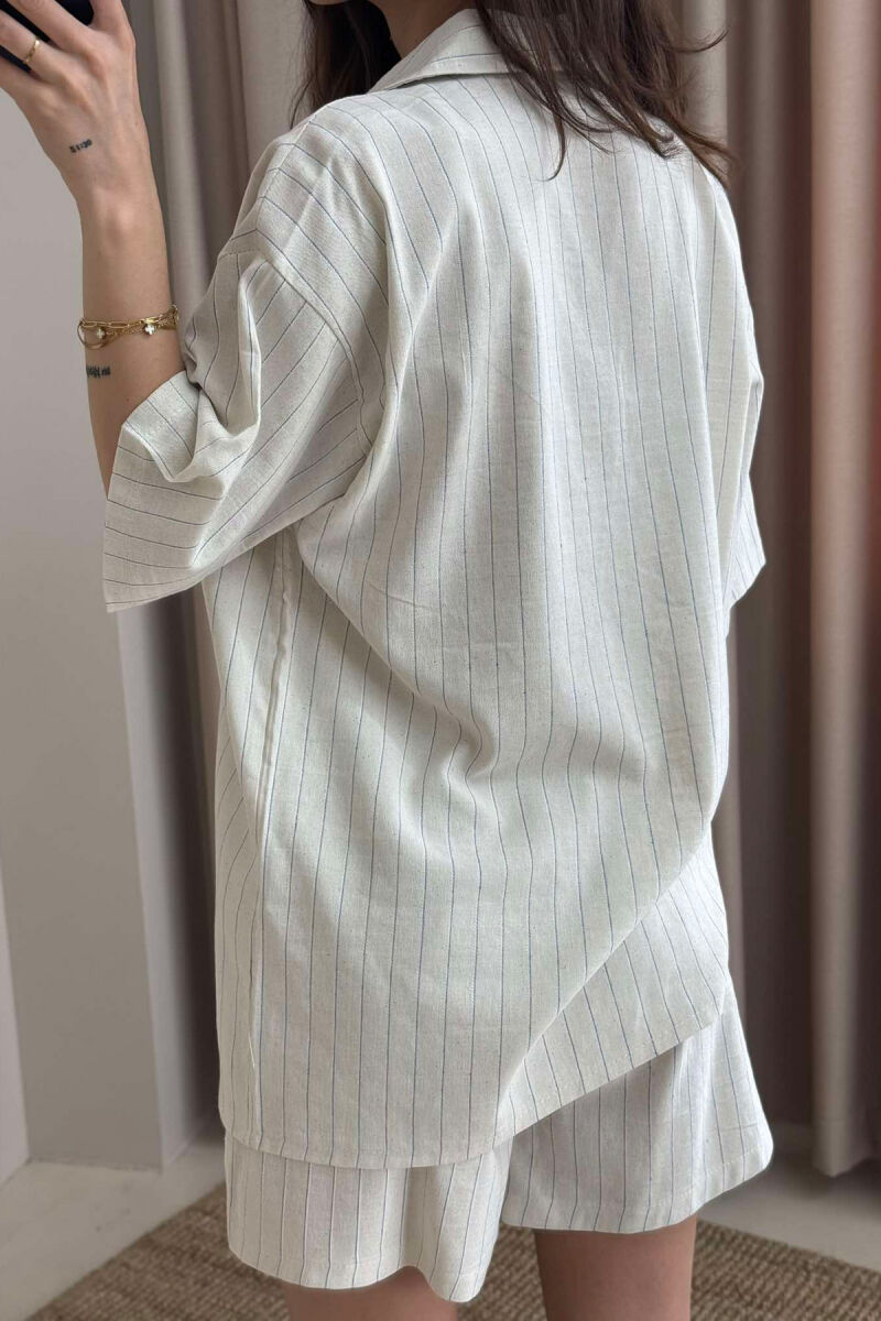 SHORT SLEEVES SHIRT+SHORT SWEATPANTS WOMEN SET CREAM+BLUE/KREM-BLU - 8