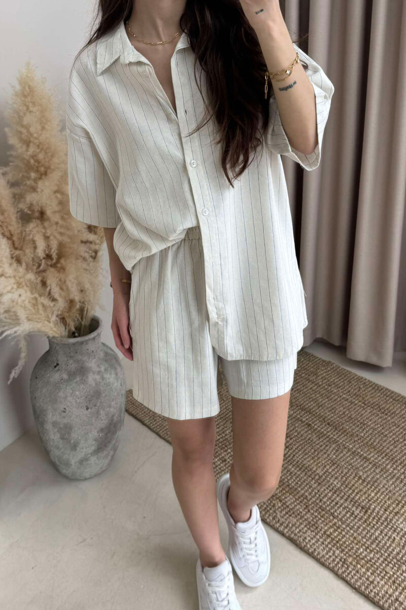 SHORT SLEEVES SHIRT+SHORT SWEATPANTS WOMEN SET CREAM+BLUE/KREM-BLU - 9