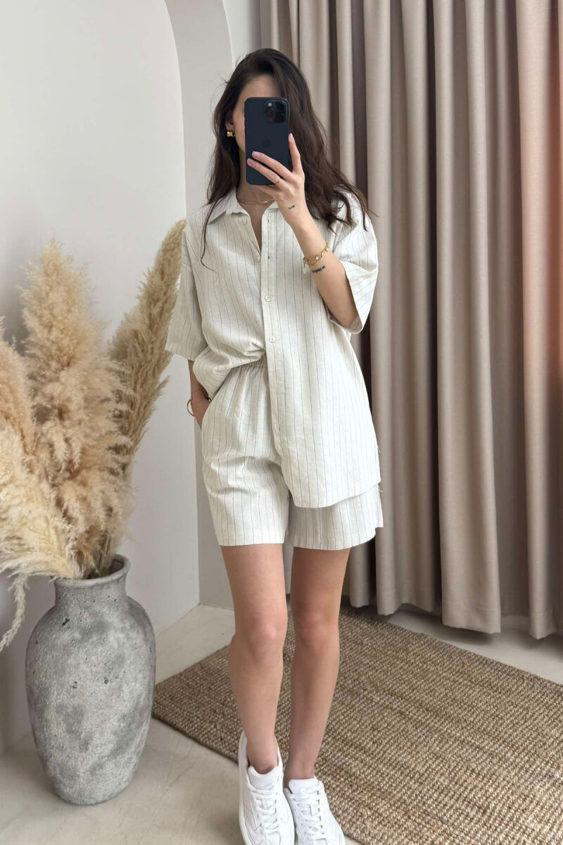 SHORT SLEEVES SHIRT+SHORT SWEATPANTS WOMEN SET CREAM+BLUE/KREM-BLU - 10