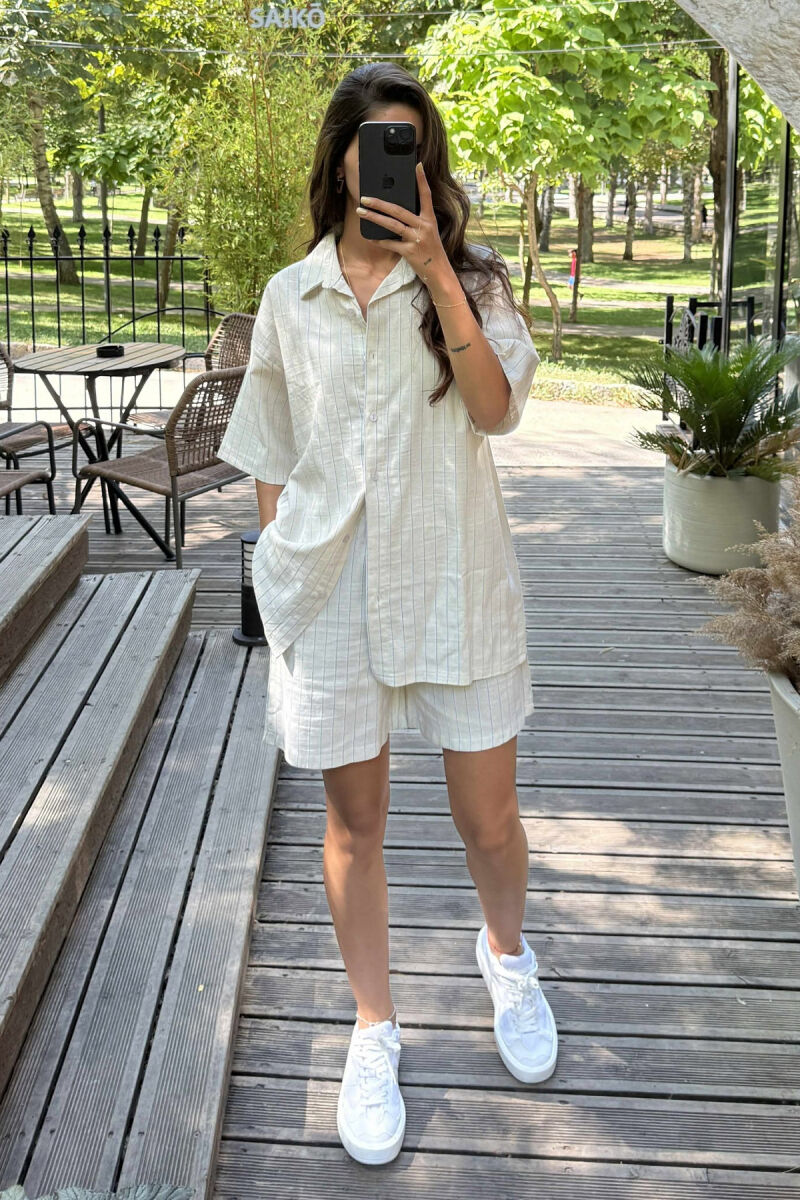 SHORT SLEEVES SHIRT+SHORT SWEATPANTS WOMEN SET CREAM+BLUE/KREM-BLU - 3