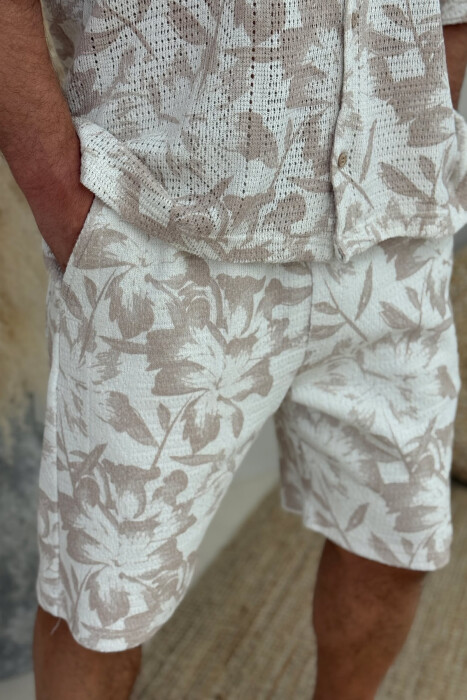 SHORT SLEEVES SHIRT+SHORTS DESIGNED MEN SET BEIGE/BEZHE - 3