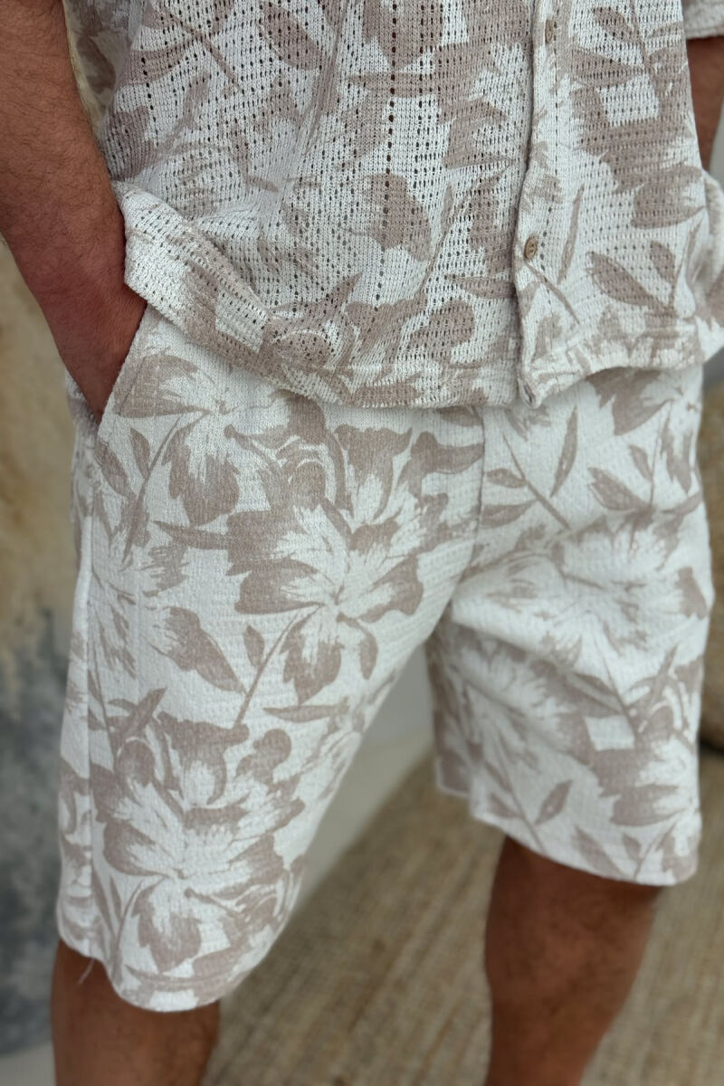 SHORT SLEEVES SHIRT+SHORTS DESIGNED MEN SET BEIGE/BEZHE - 3