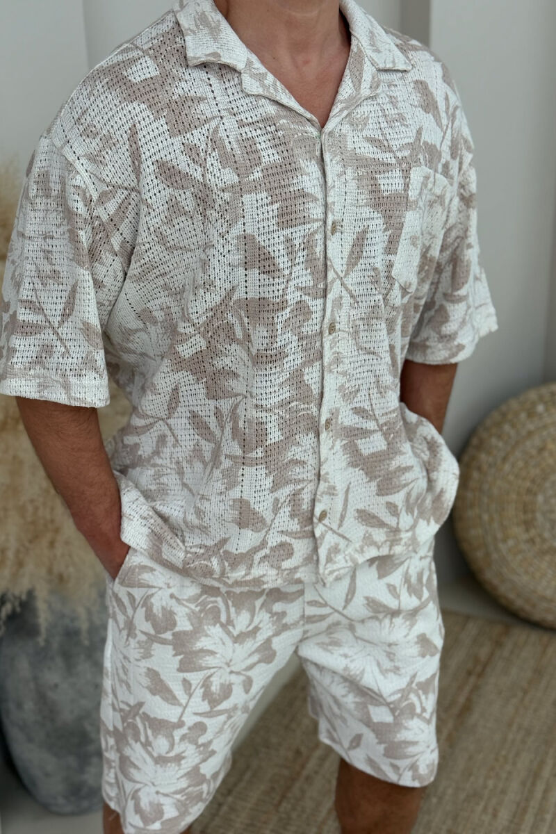 SHORT SLEEVES SHIRT+SHORTS DESIGNED MEN SET BEIGE/BEZHE - 4
