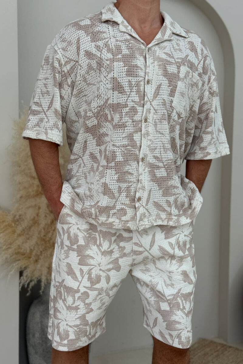SHORT SLEEVES SHIRT+SHORTS DESIGNED MEN SET BEIGE/BEZHE - 5